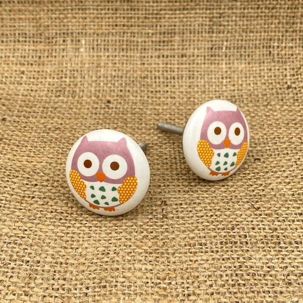 CERAMIC KNOB Kids Pink Owl