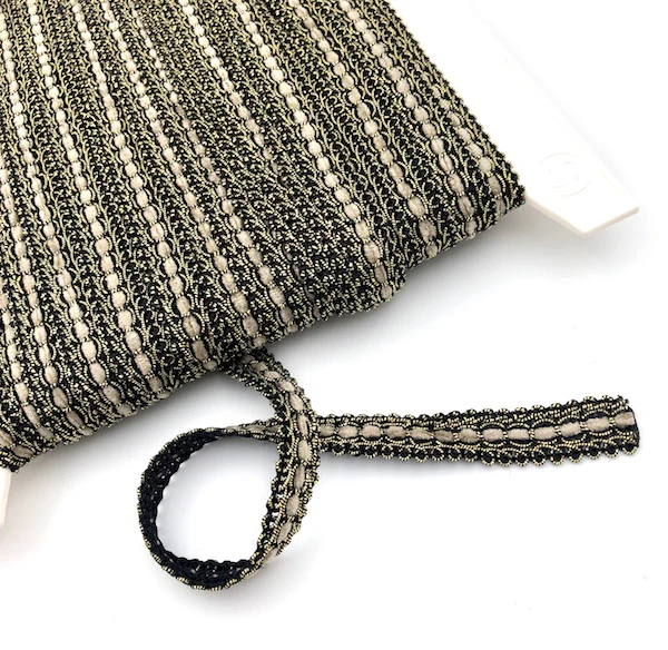 GIMP BRAID Laced 15mm Black Gold Taupe