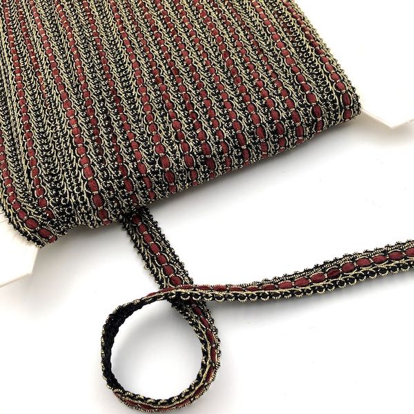 GIMP BRAID Laced 15mm Black Gold Red