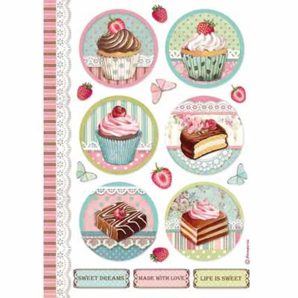 STAMPERIA Rice Paper Round Mini Cakes A4